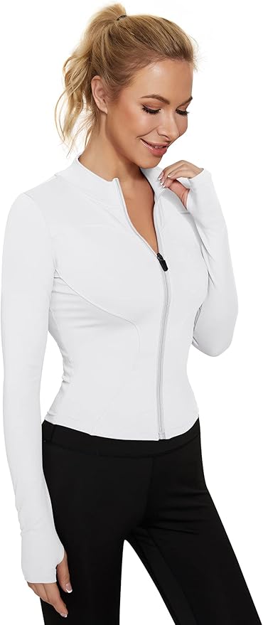 LUYAA Women's Workout Jacket Lightweight Zip Up Yoga Jacket Cropped Athletic Slim Fit Tops