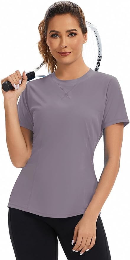 AVOOGUE Women's Short Sleeve Workout Tops Quick Dry Athletic UPF50+ Sun Protection Shirts Gym Hiking Running Yoga Clothes