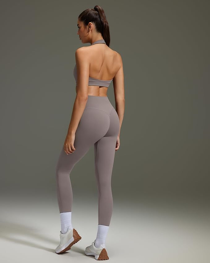 OMKAGI 2 Piece Workout Sets for Women Halter Sports Bras Gym Sets Booty Leggings Outfits