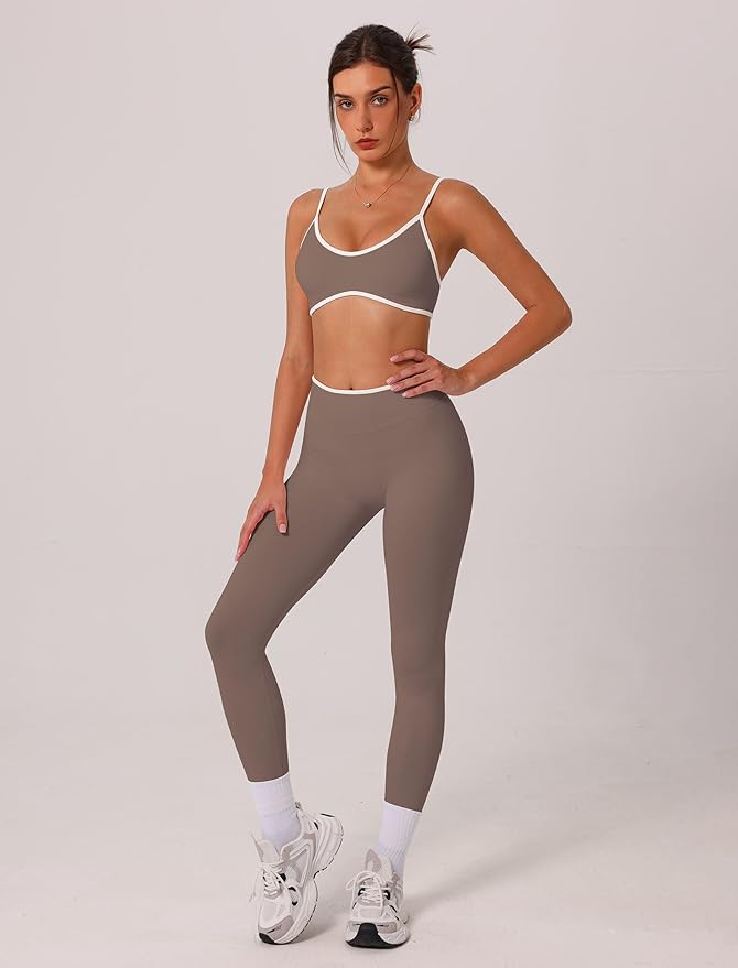 ABOCIW Womens 2 Piece Workout Sets Seamless Color Block Sports Bra Scrunch Butt Lifting High Waist Leggings Gym Set
