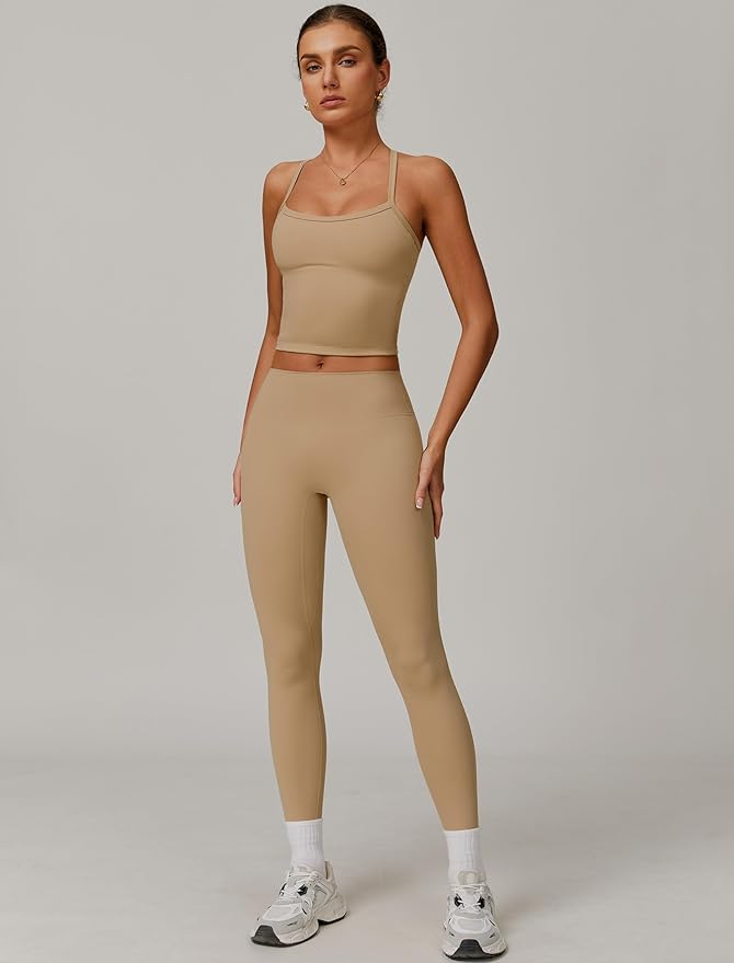 QBGJTD Womens Workout Sets Two Piece Cross Back Tank Top Matching High Waist Leggings Sets Gym Outfits Work Out Clothes