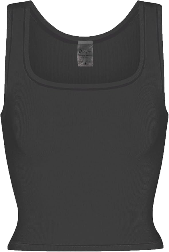 Danysu Women Rib Tank Top Padded Workout Top Square Neck Crop Tank Fitted Basic Cami Tops