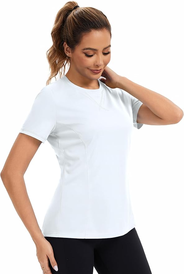 AVOOGUE Women's Short Sleeve Workout Tops Quick Dry Athletic UPF50+ Sun Protection Shirts Gym Hiking Running Yoga Clothes