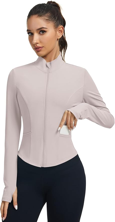 LOMON Women's Athletic Jackets Cropped Long Sleeve Workout Tops Yoga Zip Up Jackets Gym Tops Golf Shirts