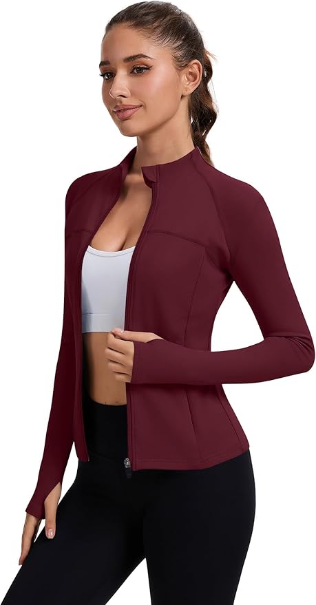 Rapbin Women's Full Zip Workout jackets Runing Slim Fit Athletic Tops With Thumb Holes