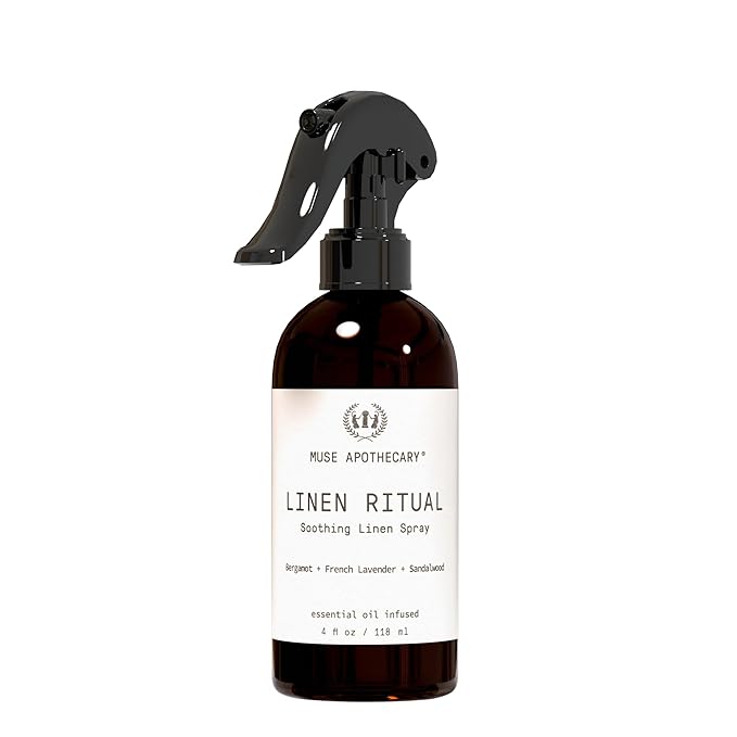 Muse Apothecary Linen Ritual - Aromatic, Soothing, and Relaxing Linen Mist, Laundry and Fabric Spray - Infused with Aromatherapy Essential Oils - 4 oz, Bergamot + French Lavender + Sandalwood