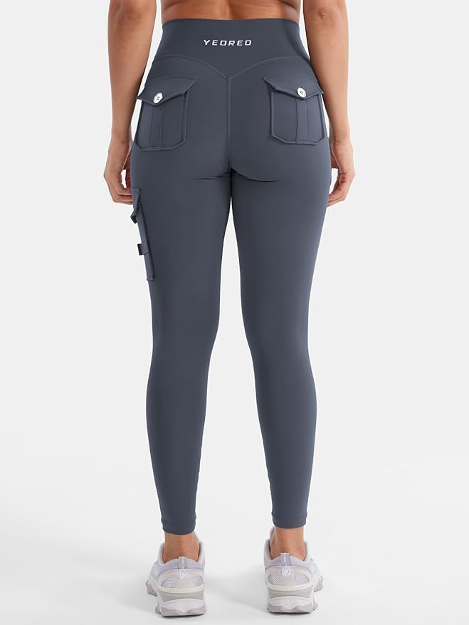 YEOREO CoreFlex Workout Cargo Leggings with Pockets for Women Hidden Scrunch Butt Lifting Leggings Gym Yoga Pants