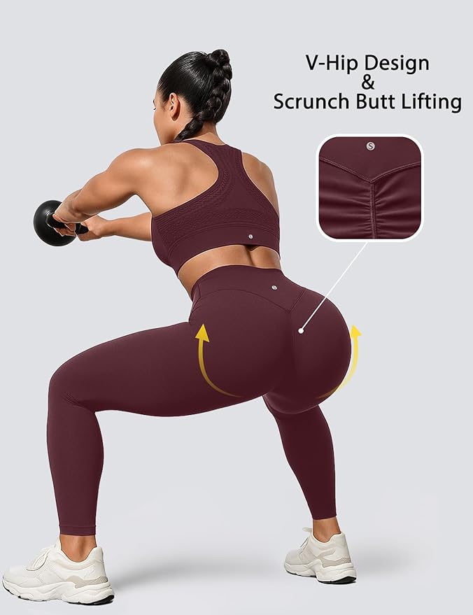 Sogetdo Yoga Leggings for Women Hidden Scrunch Butt Non See Through High Waisted No Front Seam Athletic Gym Workout Pants