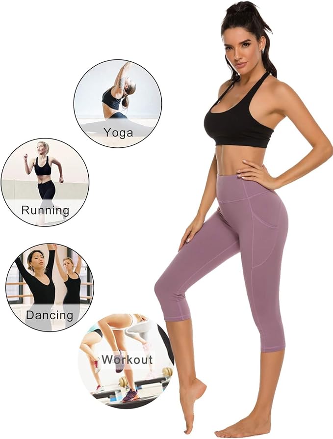 Stelle Women's Capri Yoga Pants with Pockets Essential High Waisted Leggings for Workout