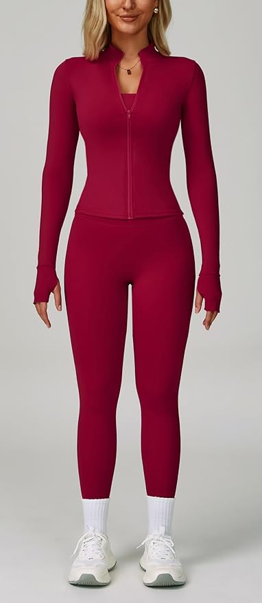 Yknktstc Womens Two Piece Tracksuit Set Long Sleeve Zipper Jacket with Athletic High Waist Leggings Workout Outfit