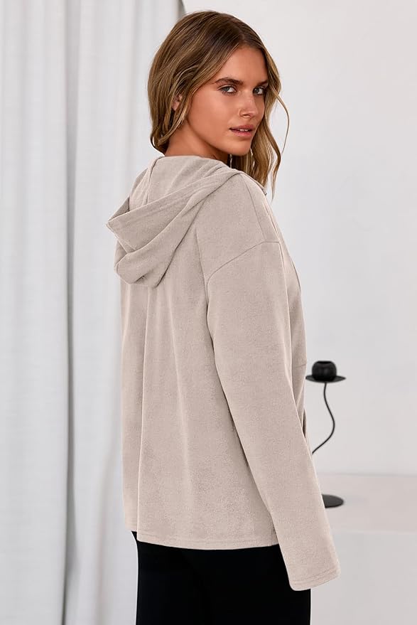 Dokotoo Hoodies for Women Soft Fleece Half Zip Up Hoodie Long Sleeve Casual Pullover Oversized Sweatshirt Hooded Tops