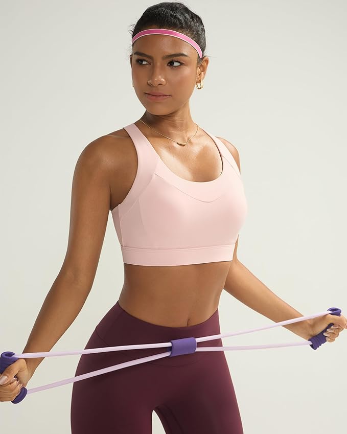 RUNNING GIRL Sports Bra for Women High Support, Molded Cup High Impact Sports Bras with Sewn in Pads Strappy Running Bra