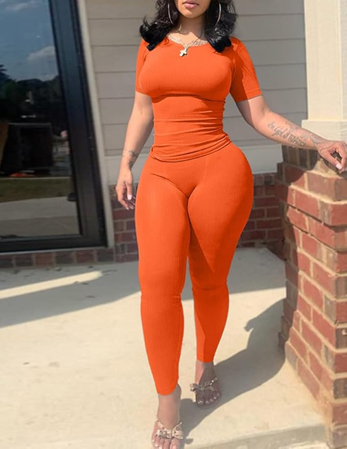 Nimsruc Two Piece Outfits For Women Summer Casual Short Sleeve Jogging Suits
