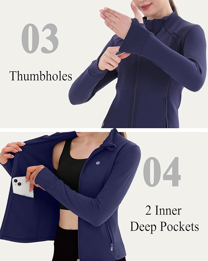 Women's Thermal Yoga Jacket - Thick Warm Full Zip Long Sleeve for Running Gym, Fleece Lined for Cold Weather Winter
