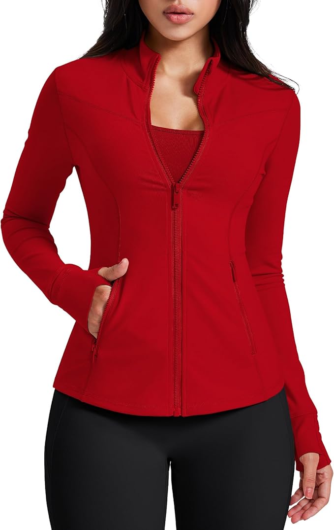 AVGO Womens Running Jackets Lightweight Slim Fit Workout Jacket Zip Up Athletic Track Gym Tops with Pockets & Thumb holes