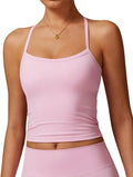 QBGJTD Womens Longline Sports Bras Cross Back Active Gym Yoga Padded Workout Crop Tank Top with Built in Bra