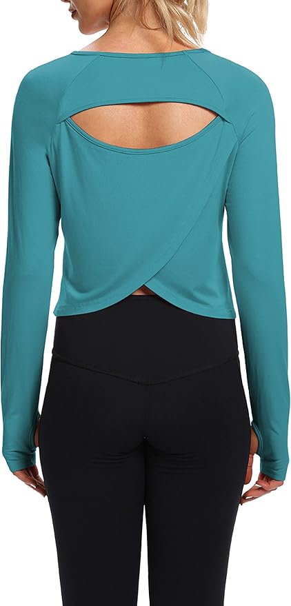 Bestisun Long Sleeve Workout Running Shirts Athletic Yoga Gym Crop Tops for Women