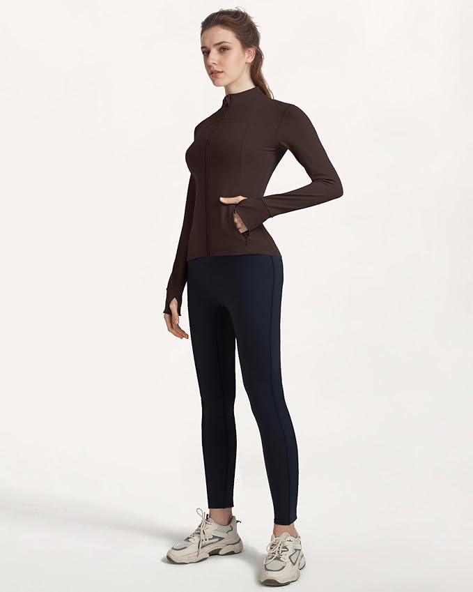 Locachy Women's Slim Fit Full Zip Athletic Running Sports Workout Jacket with Thumb Holes