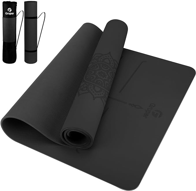 Gruper Yoga Mat Non Slip TPE Extra Wide Yoga Mat with Alignment Mark, 72"L x 32"W x 0.32"/0.24"Th (183cm x 80cm x 8mm/6mm), Anti-Tear Exercise Mat with Carrying Strap and Bag, Workout Mats for Yoga, Pilates