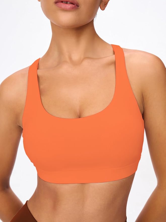 Women's Strappy Sports Bras Light Compression Crop Criss Cross Back Padded Workout Yoga Bra Supportive U Neckline