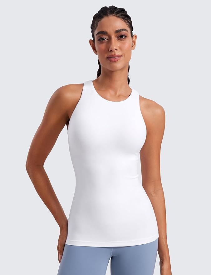 CRZ YOGA Butterluxe High Neck Tank Tops for Women - Racerback Workout Padded Yoga Athletic Camisole with Built in Bra
