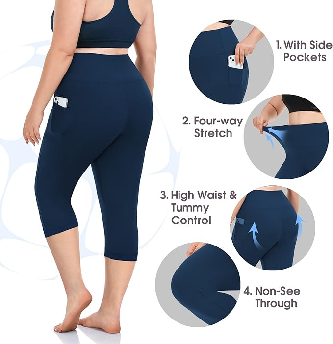 Plus Size Leggings for Women with Pockets-Stretchy XL-5XL Yoga Pants Tummy Control High Waist Workout Leggings