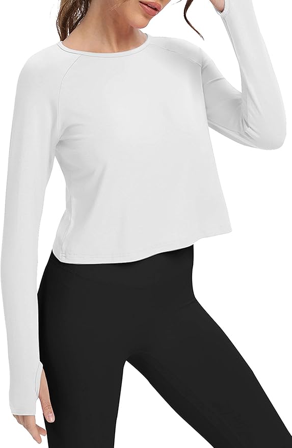 Bestisun Long Sleeve Athletic Workout Shirts Sports Yoga Gym Crop Tops for Women