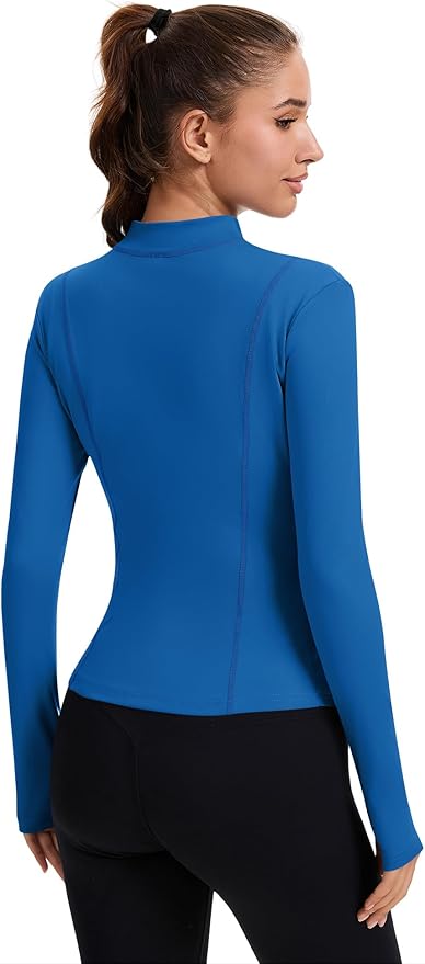 Rapbin Women's Full Zip Workout jackets Runing Slim Fit Athletic Tops With Thumb Holes