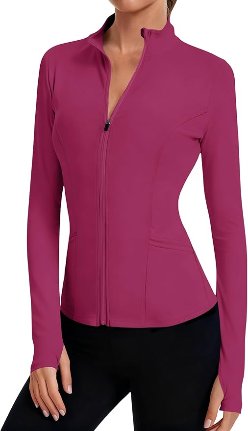 LOMON Women's Athletic Jackets Cropped Long Sleeve Workout Tops Yoga Zip Up Jackets Gym Tops Golf Shirts