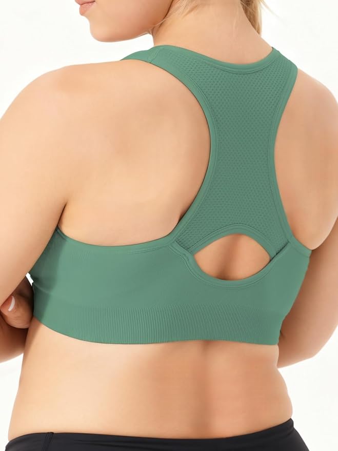 FITTIN Racerback Sports Bras for Women - Padded Comfortable Seamless Support for Yoga Workout Gym - for Plus Size Large Bust