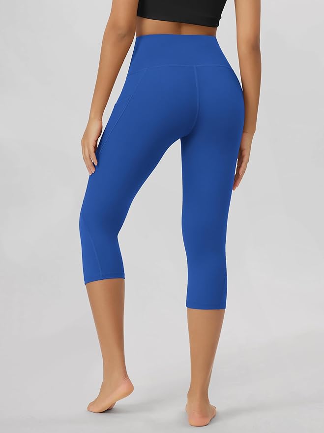 ODODOS Women's High Waisted Yoga Capris with Pockets, Tummy Control Non See Through Workout Athletic Running Capri Leggings
