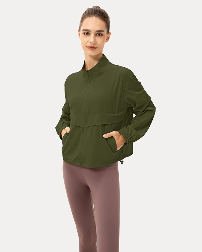 Locachy Women's Lightweight Zip Up Athletic Jacket Stand Collar Windproof Sun Protection Workout Outdoor Jacket