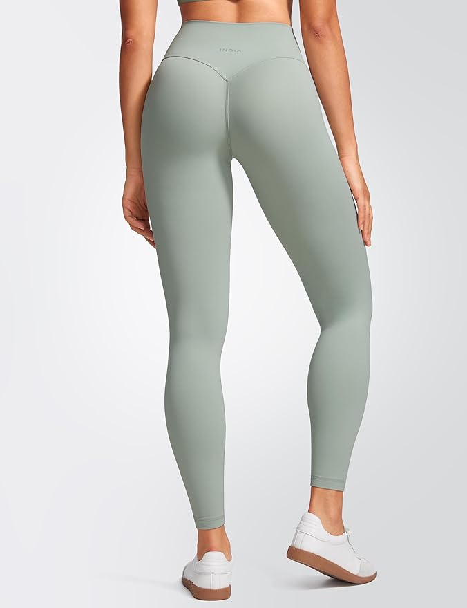 INGIA Womens High Waist No Front Seam Scrunch Butt Leggings Workouts 25 Inches V-Back Scrunch Booty Gym Yoga Pants