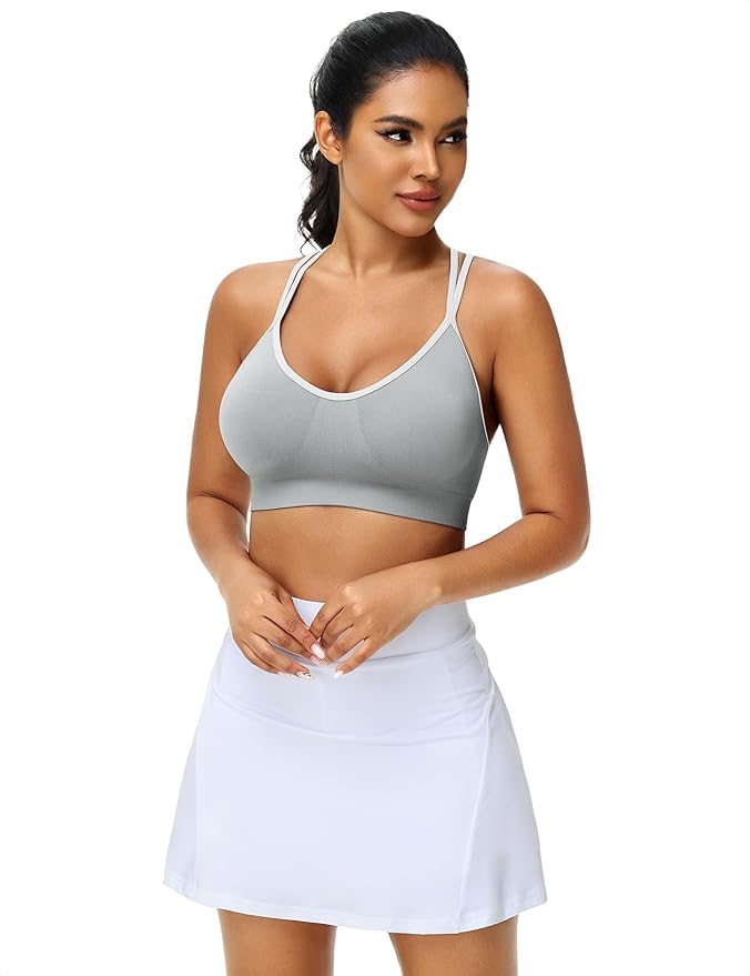 VEQKING Women's Cross Back Sports Bra Padded Strappy Medium Support Yoga Bra for Workout Fitness 3 Pack