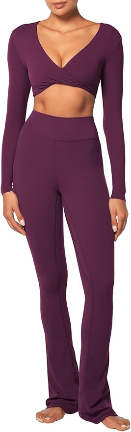 Sunzel Long Sleeve Workout Tops for Women Buttery Soft Deep V Twist Cropped Tops with Compression for Yoga Pilates Gym Outfit