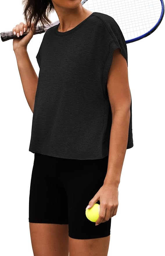 Women Open Back Workout Shirts Short Sleeve Tops Casual Yoga Y2k Athletic Gym Running Crop Tees