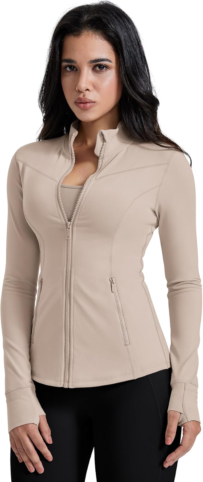 AVGO Womens Running Jackets Lightweight Slim Fit Workout Jacket Zip Up Athletic Track Gym Tops with Pockets & Thumb holes