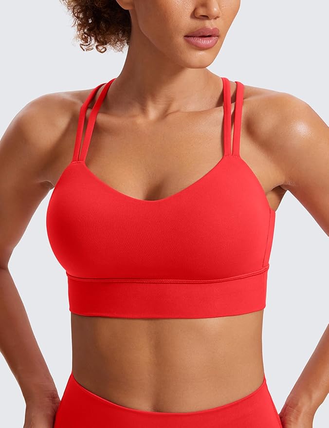 CRZ YOGA Softness Mold Butterluxe Strappy Longline Sports Bras for Women - Double Spaghetti Strap Workout Yoga Crop Top