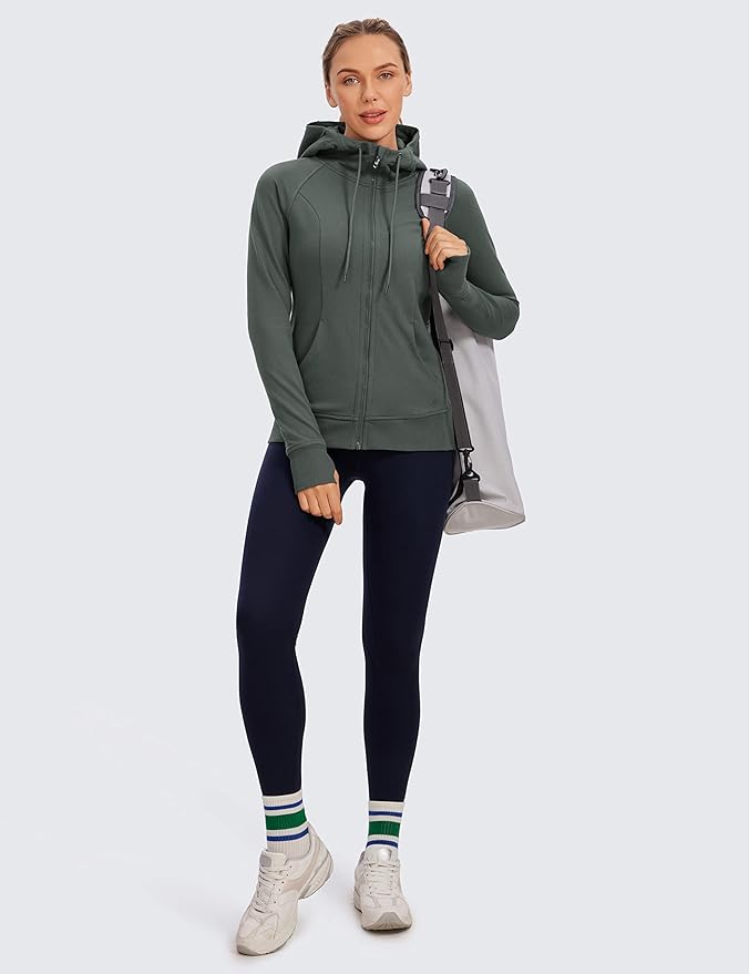 CRZ YOGA Women's Full Zip Hooded Sweatshirts Workout Sweat Jackets Slim Fit Running Track Hoodies with Thumbholes