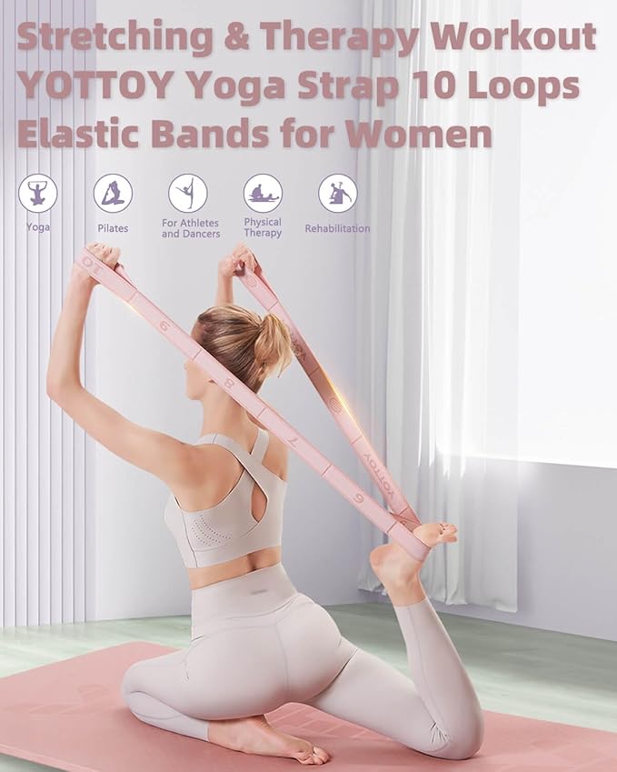 YOTTOY Yoga Strap and Resistance Bands-Exercise Elastic Bands for Working Out Women with 10 Loops-Perfect for Stretching and Physical Therapy
