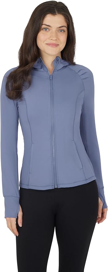 Yogalicious Full-Zip Lightweight Hooded Running Workout Yoga Lux Jacket with Pockets