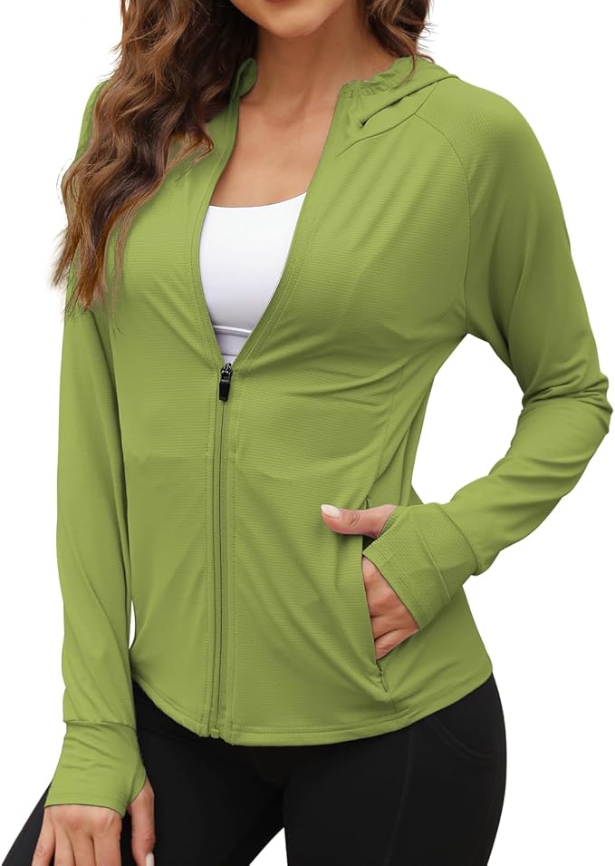 We1Fit Women's UPF 50+ Sun Protection Jacket Hoodie Sun Shirts Hiking Running Athletic Shirt