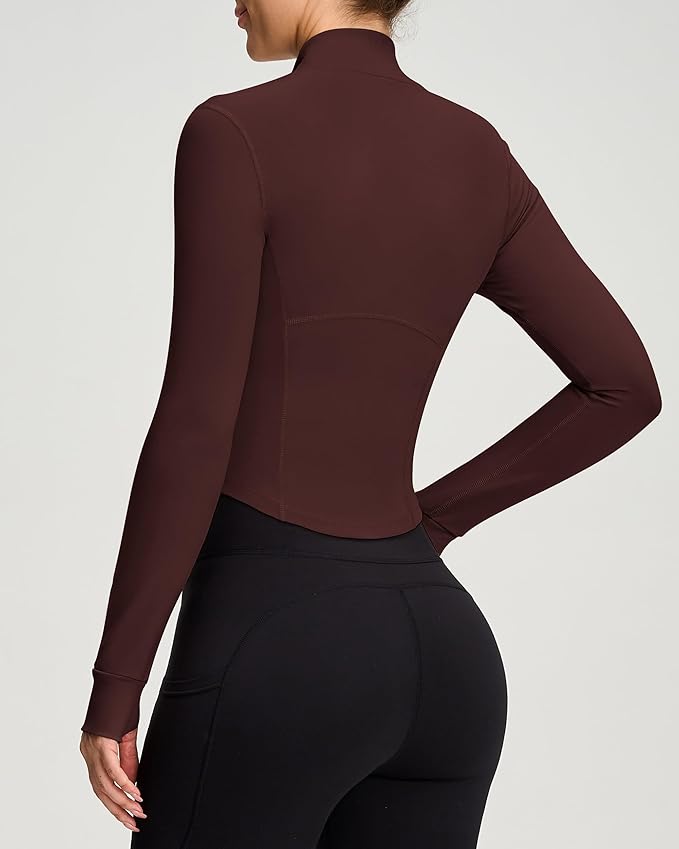 Women BBL Jacket Full Zip UP Workout Athletic Cropped Jacket wIth Thumb Holes Running Yoga Sportswear