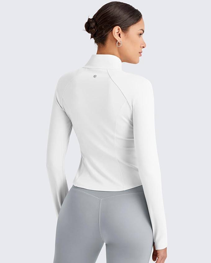 G4Free Workout Jackets for Woman BareFeel Cropped Zip Up Athletic Running Jacket Slim Fit Yoga Tops with Thumb Holes