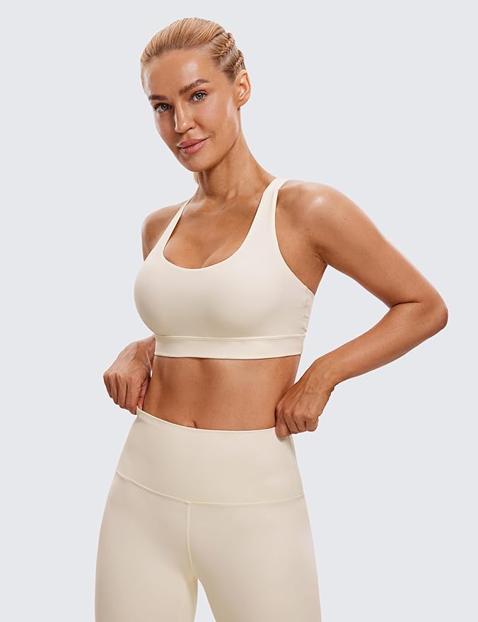 CRZ YOGA Naked Feeling Strappy Padded Sports Bras for Women - Fitness Workout Top Criss Cross Back Yoga Cami