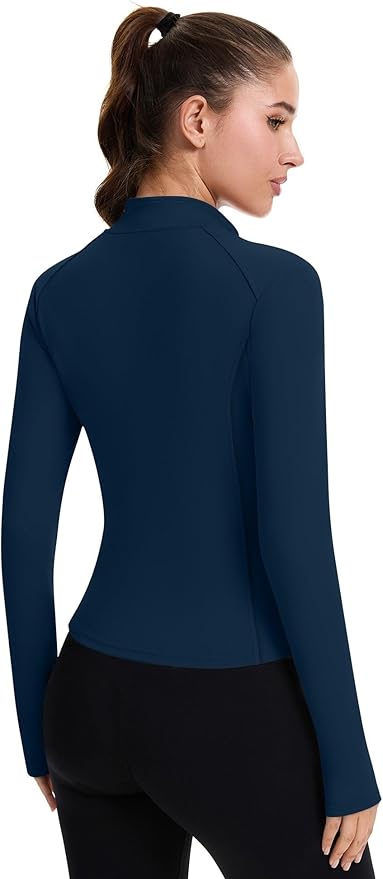 ZHENWEI Workout Jackets for Women Full Zip Up Cropped Athletic Long Sleeve Lightweight Slim Fit Running Tops with Pockets