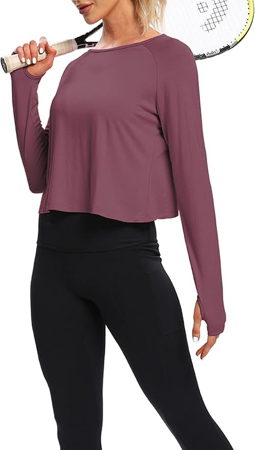 Bestisun Long Sleeve Workout Running Shirts Athletic Yoga Gym Crop Tops for Women