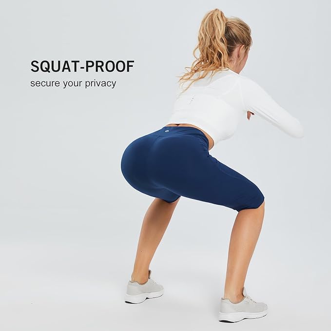 baleaf Women's Capri Leggings with Pockets High Waisted Knee Length Capris Stretch for Casual Yoga Pants Workout Exercise