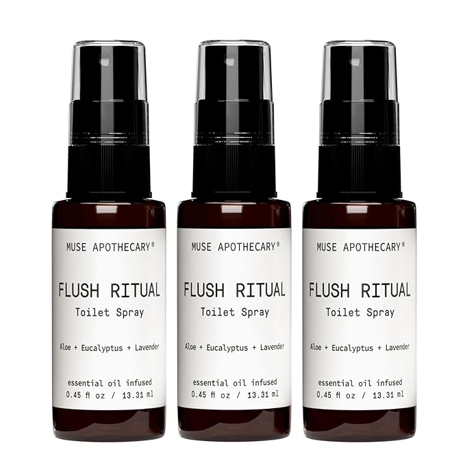 Muse Apothecary Flush Ritual - Aromatic & Refreshing Toilet Spray, Use Before You Go, Infused with Natural Essential Oils - Aloe + Eucalyptus + Lavender - Travel Size Mini Collection, 0.45 oz, 3 Pack