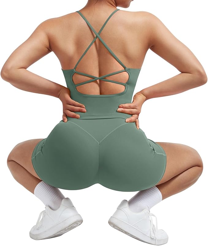 SUUKSESS Women 2 Piece Workout Sets Padded Tank Tops Tummy Control Leggings Gym Outfits